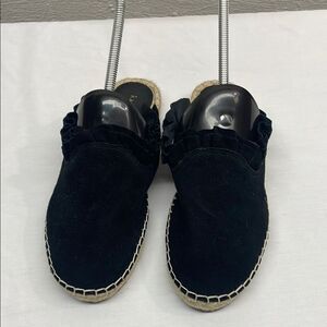 Kate Spade Black Suede Ruffled Espadrille Mules Size 7